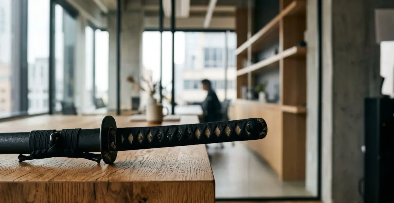 Composition symbolique représentant l'influence du Bushido dans la société japonaise moderne