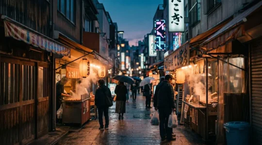 Vue nocturne emblématique du quartier de Dotonbori à Osaka avec ses enseignes lumineuses colorées et son ambiance street food animée